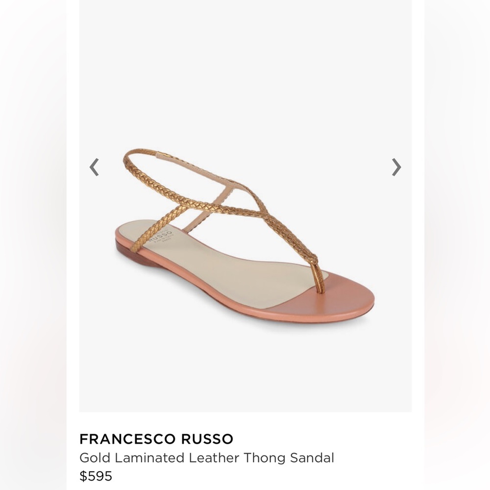 FRANCESCO RUSSO Orig $595 Sz 7.5 Gold Metallic Sandals worn 2x